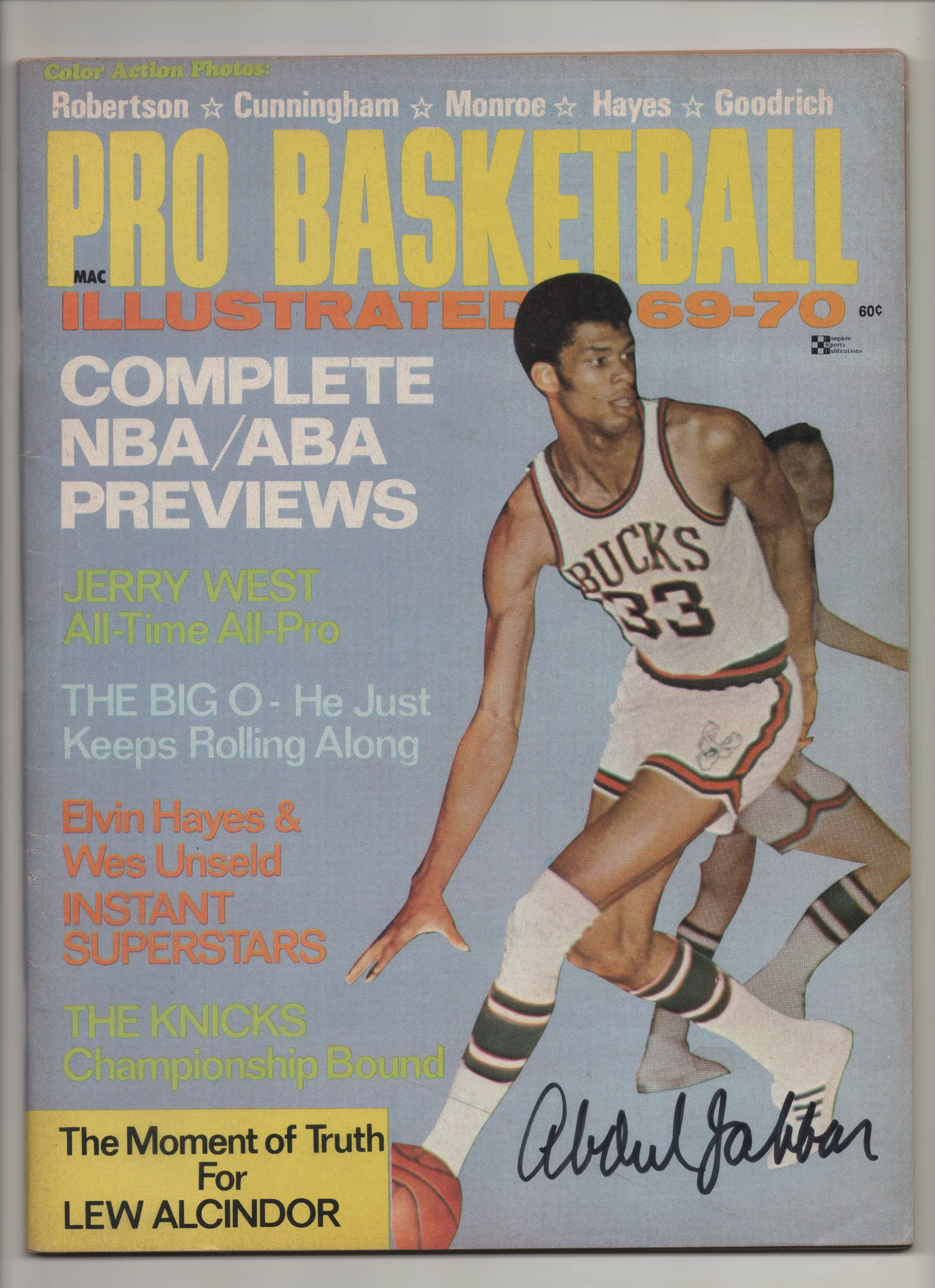 [1 of 1] 1969-70 Pro Basketball Illustrated "The Moment of Truth for Lew Alcindor" Signed Kareem Abdul Jabbar