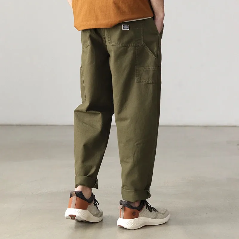100% Cotton Washed Woven Tapered Cargo Pants - Men's Fashion Casual Straight Pencil Trousers with Belt