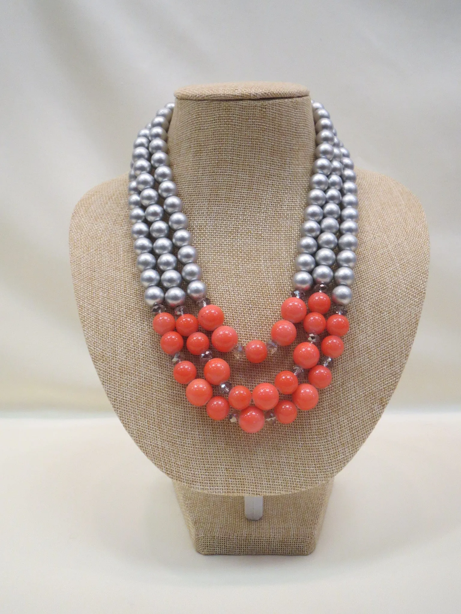 ADO | 3 Strand Coral & Silver Necklace