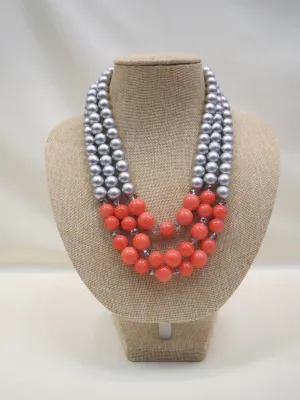 ADO | 3 Strand Coral & Silver Necklace