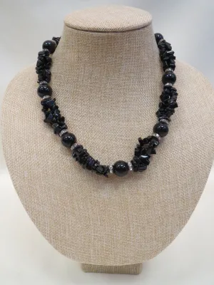 ADO | Black Beaded Necklace with Rhinestones