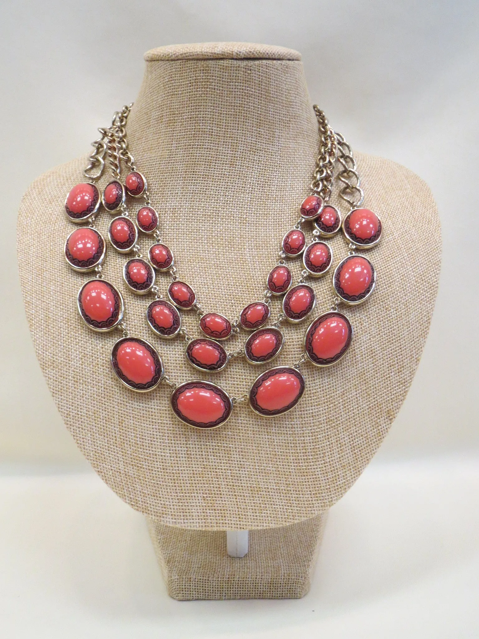 ADO | Coral Beads & Gold Chain  3 Stand Necklace