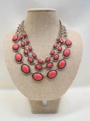 ADO | Coral Beads & Gold Chain  3 Stand Necklace
