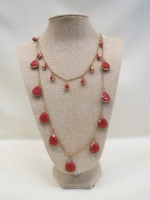 ADO | Dark Orange Tear Drop Stones Necklace