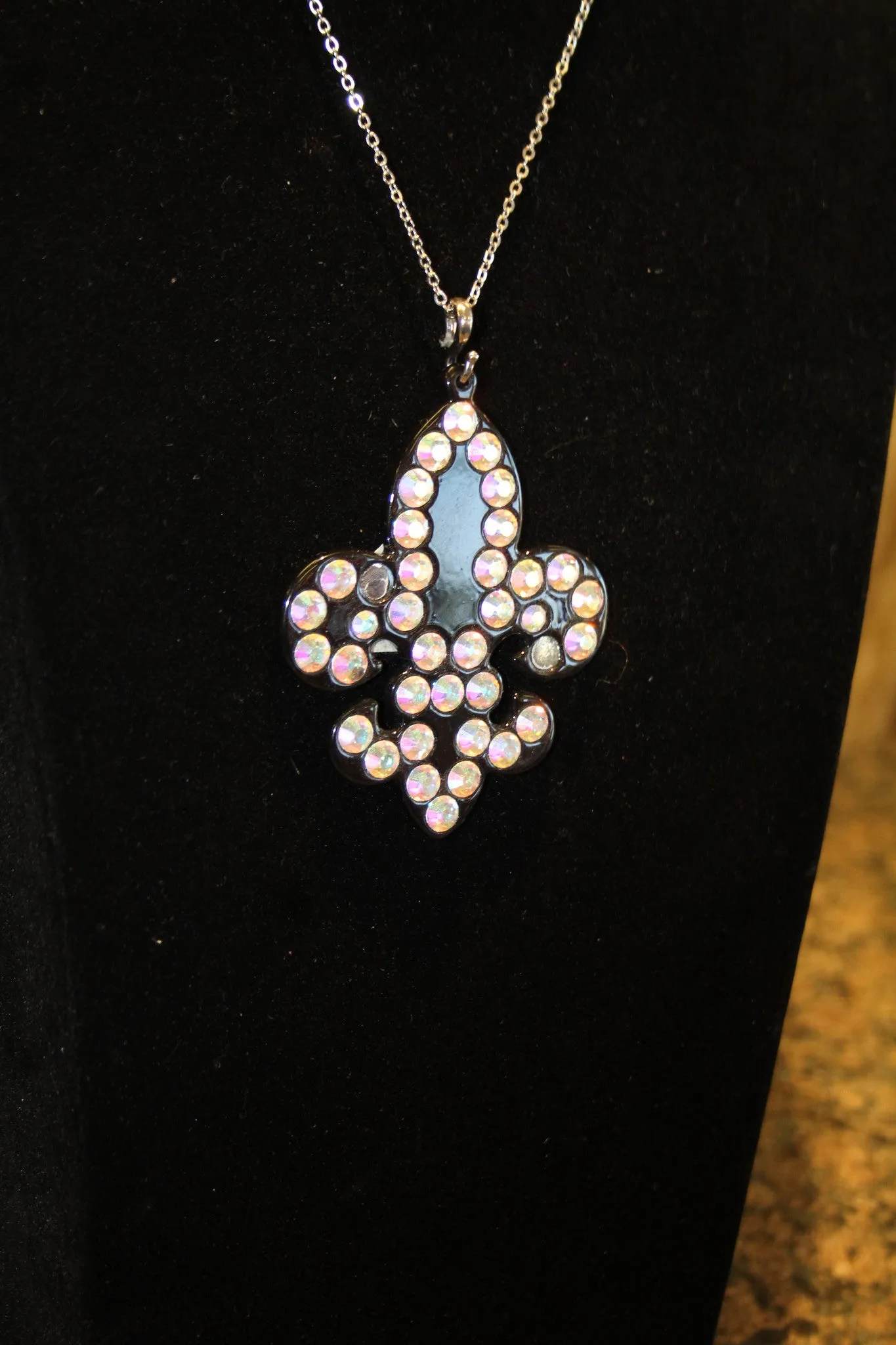 ADO | Embellished Fleur De Lis Pendant Black