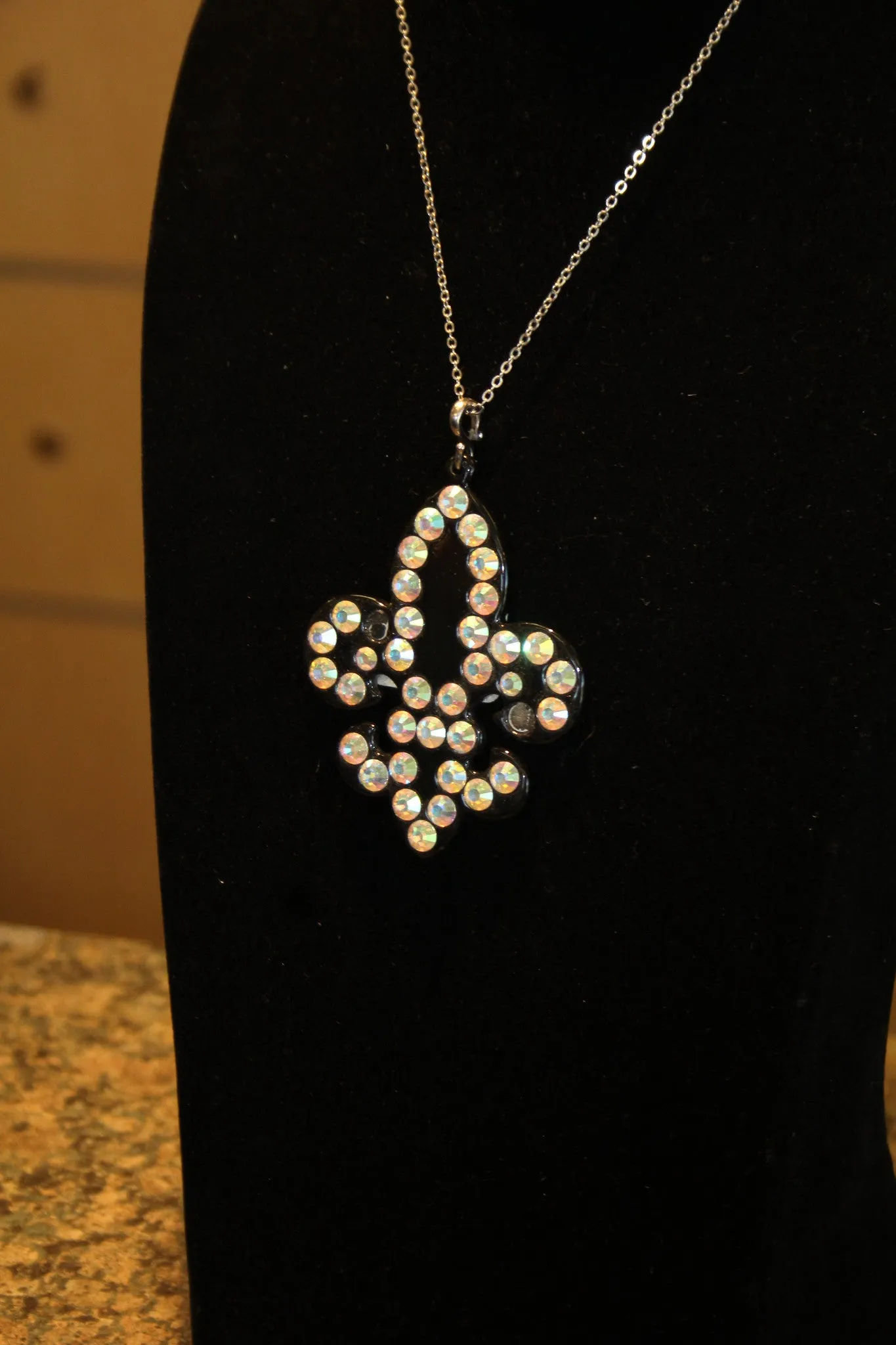 ADO | Embellished Fleur De Lis Pendant Black