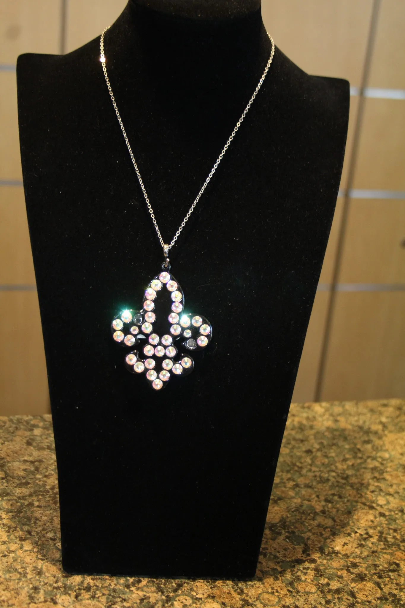 ADO | Embellished Fleur De Lis Pendant Black