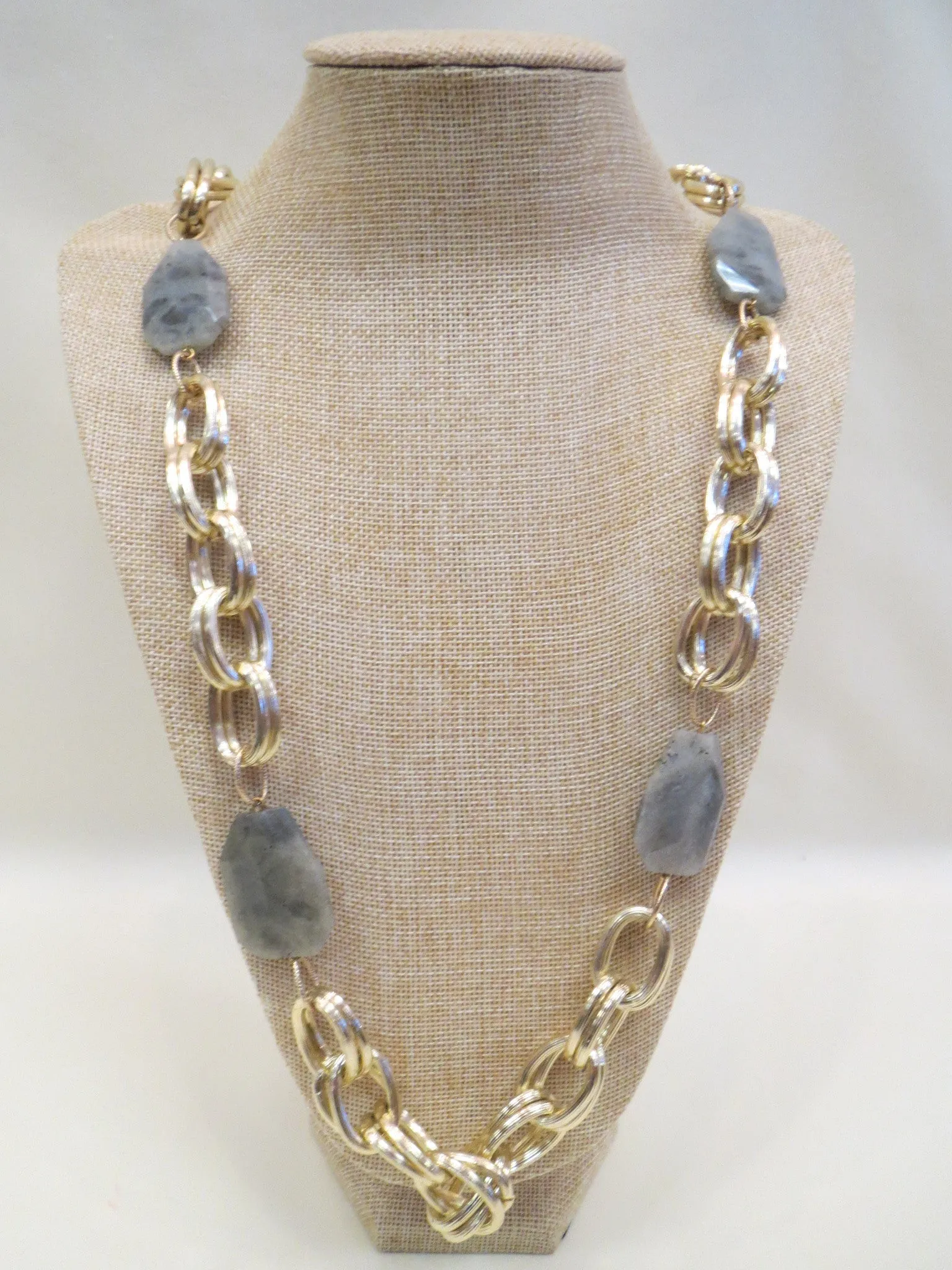 ADO | Gold Chain & Grey Stone Necklace