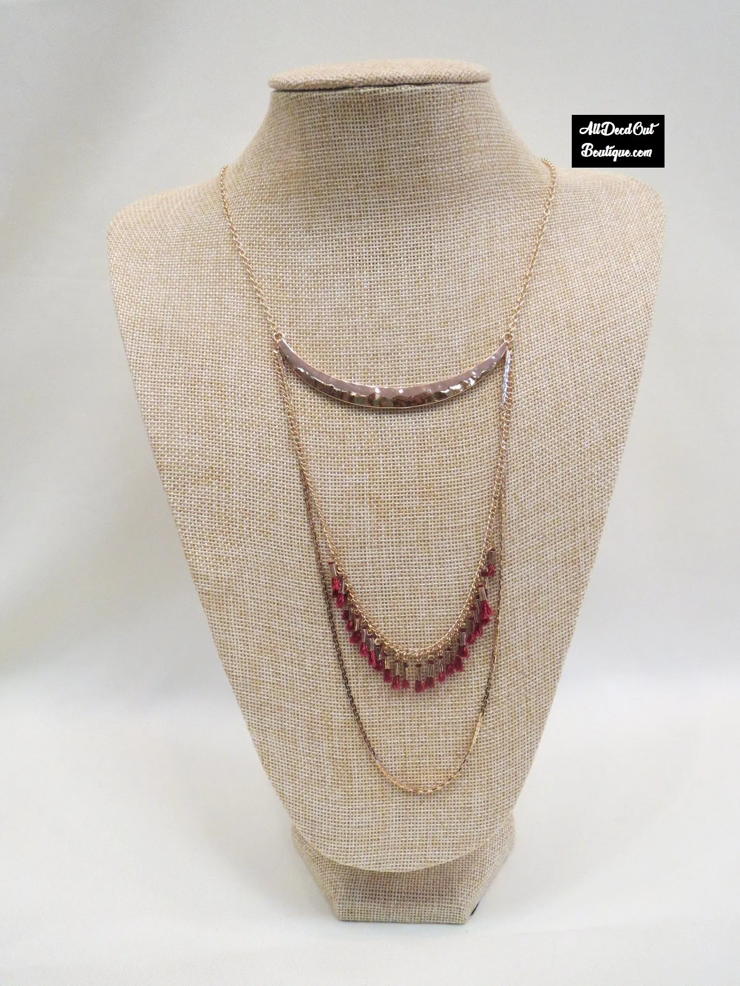 ADO | Gold Chain Necklace with Red Tassels