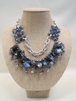 ADO | Navy Stone Necklace Silver Chain 2 Layers