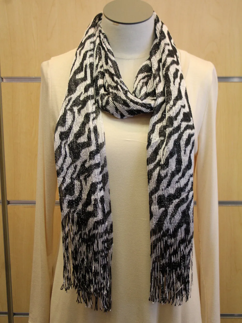 ADO | Wrap Black and Silver Zebra Print Scarf