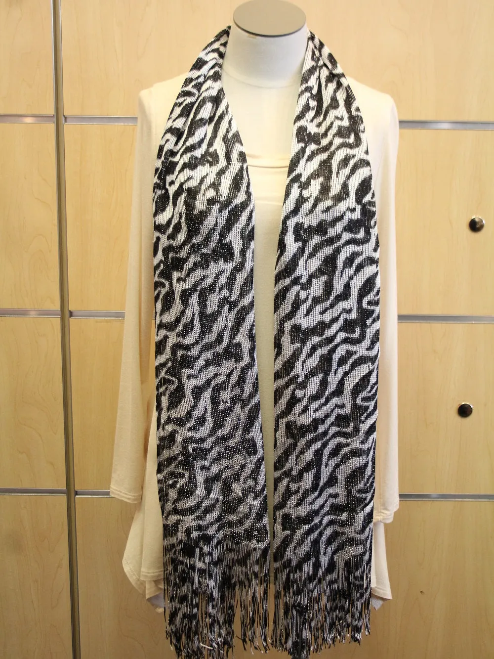 ADO | Wrap Black and Silver Zebra Print Scarf