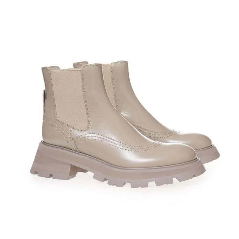 Alexander McQueen Chic Gray Leather Boots for Elegant Steps