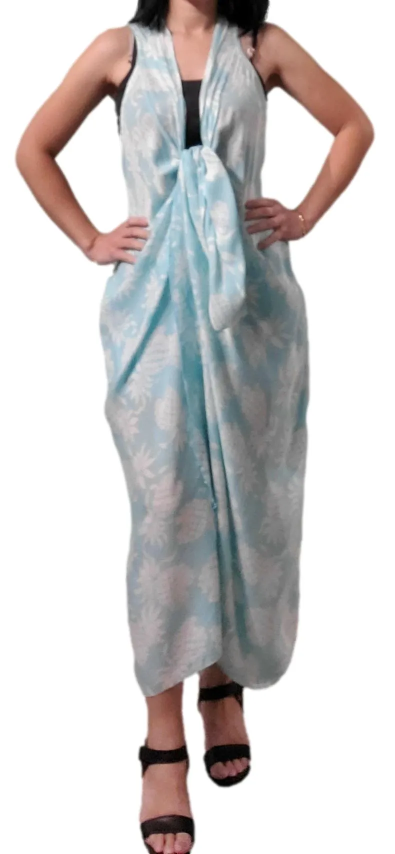 Aloha Royale - Magic Sarong - Rounded Corners - Pineapple - Tiffany Blue & White