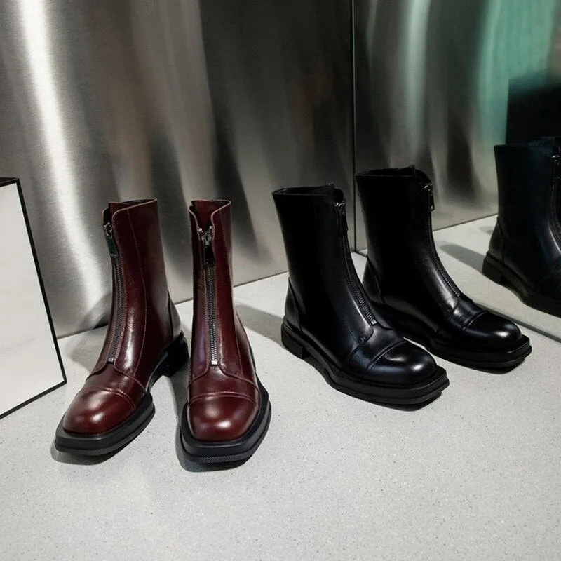 Autumn and winter shoes Women ankle boots natural leather