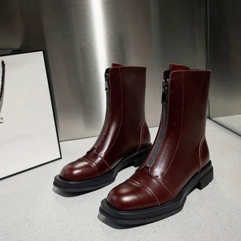 Autumn and winter shoes Women ankle boots natural leather