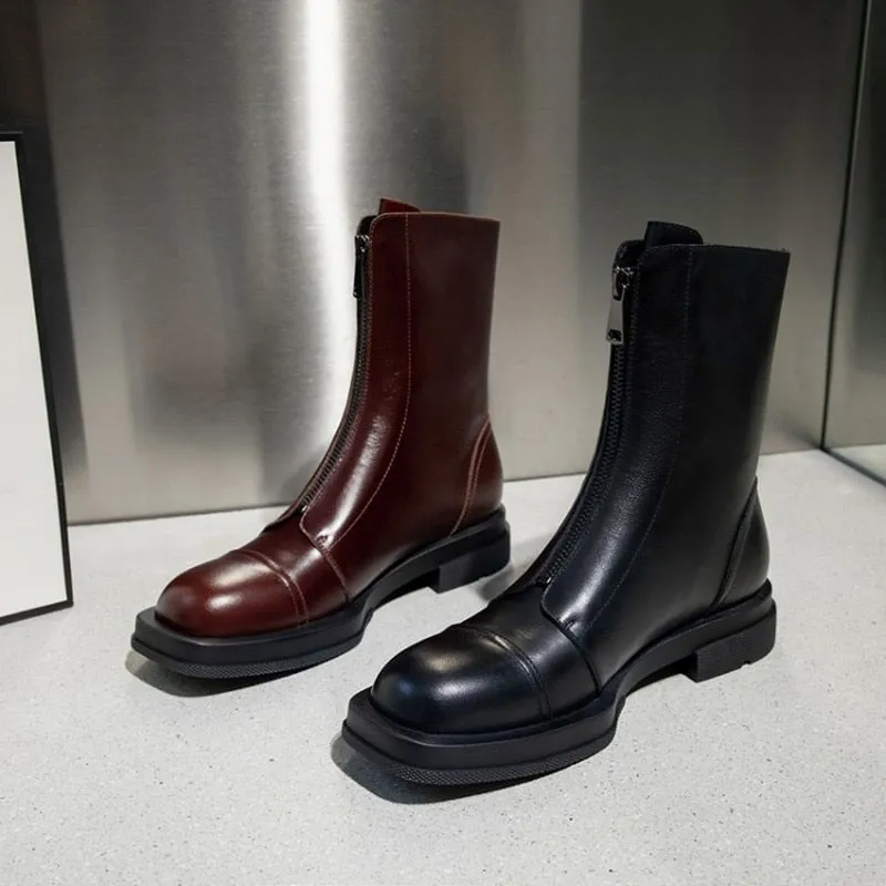 Autumn and winter shoes Women ankle boots natural leather