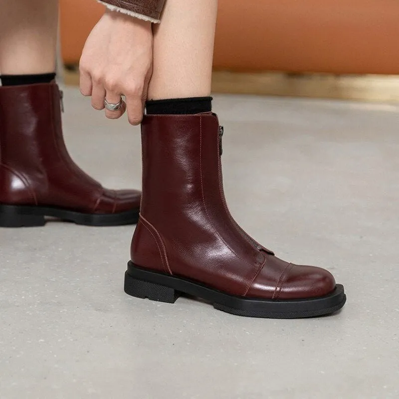 Autumn and winter shoes Women ankle boots natural leather