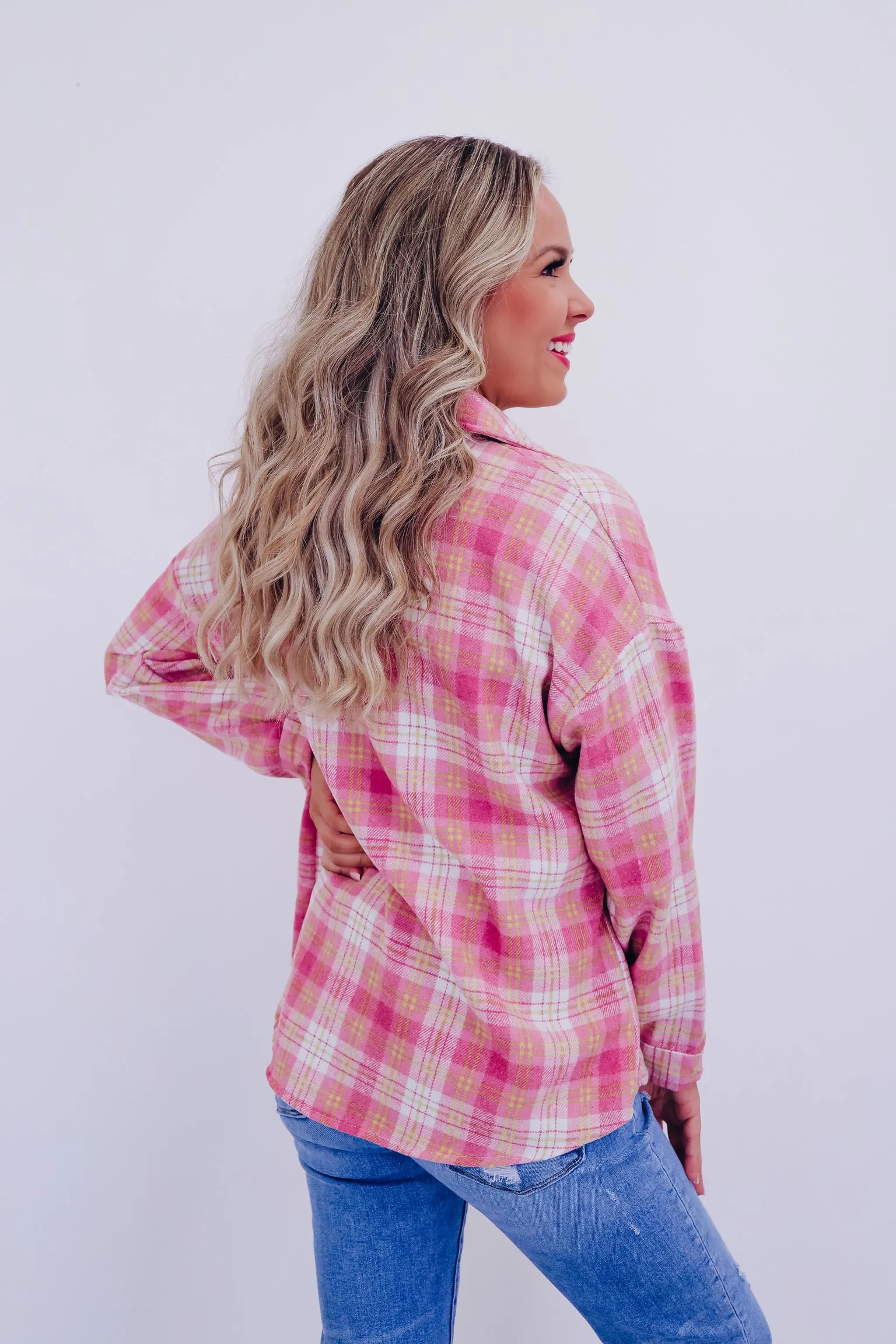 Autumn Flannel Button Up Shacket-Pink