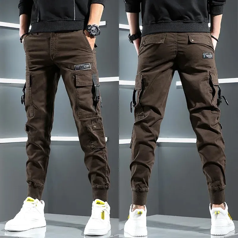Autumn Tactical Cargo Men's Streetwear Hip Hop Casual Big Pockets Gray Cotton Baggy Trousers
