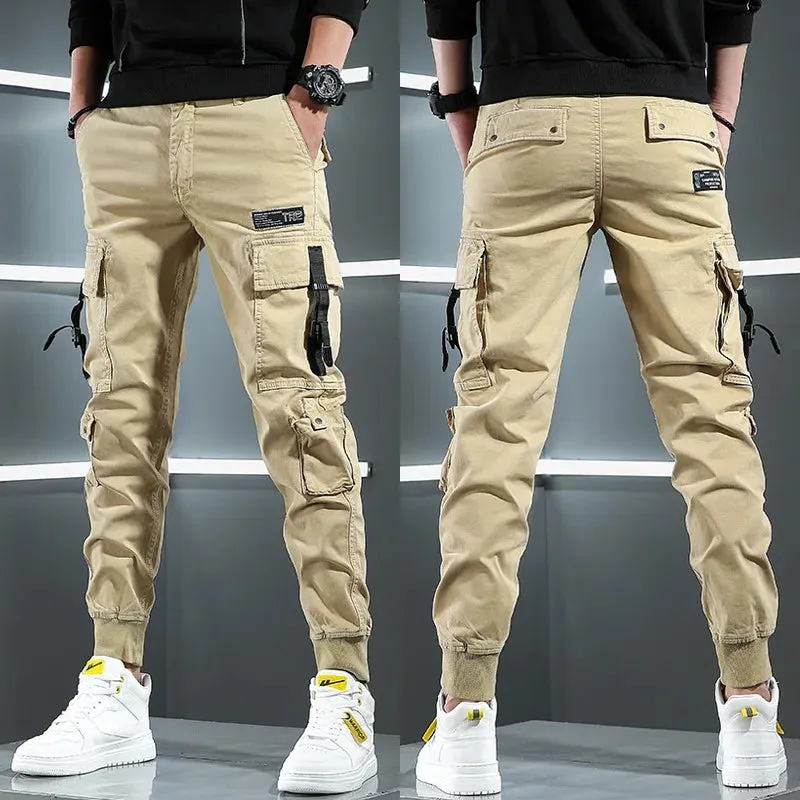 Autumn Tactical Cargo Men's Streetwear Hip Hop Casual Big Pockets Gray Cotton Baggy Trousers