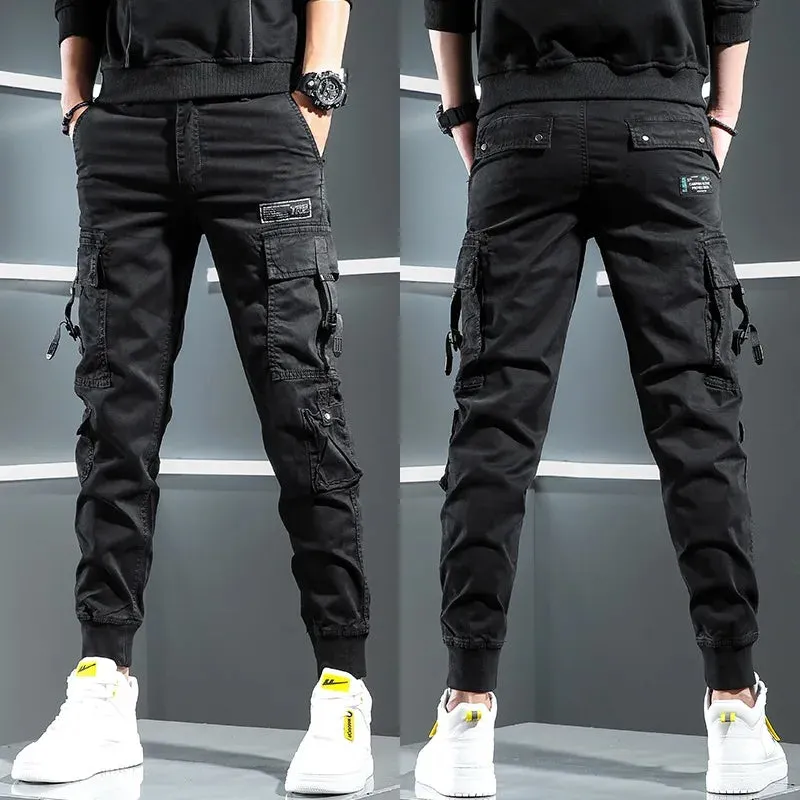Autumn Tactical Cargo Men's Streetwear Hip Hop Casual Big Pockets Gray Cotton Baggy Trousers