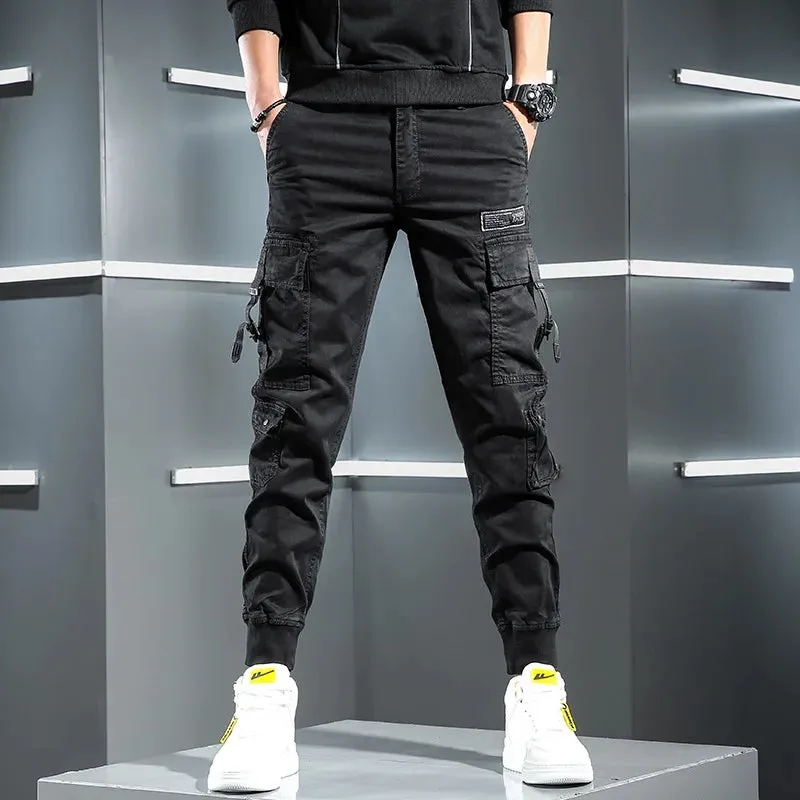 Autumn Tactical Cargo Men's Streetwear Hip Hop Casual Big Pockets Gray Cotton Baggy Trousers