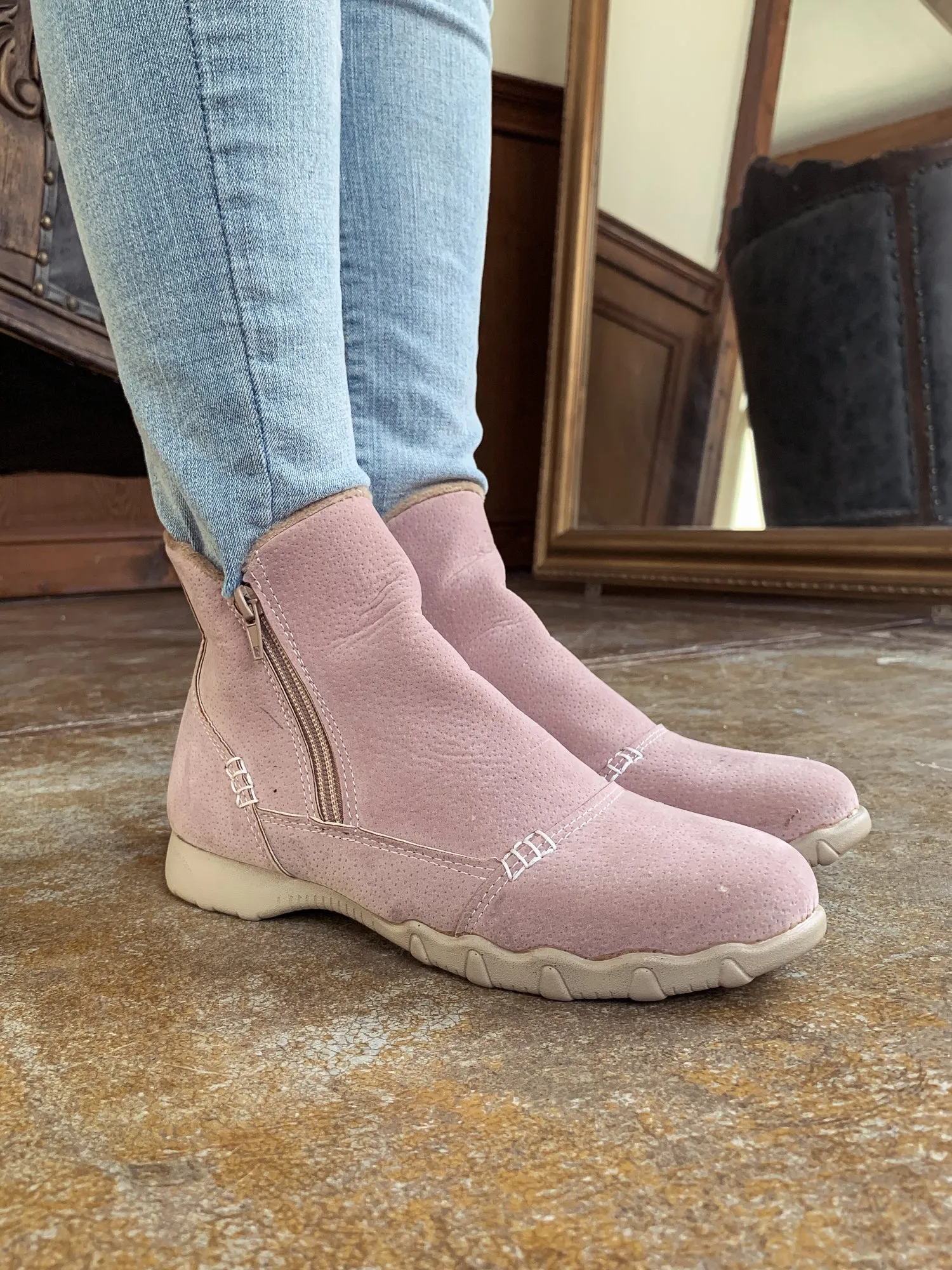 Baby Pink Plush-Lined Low Ankle Boot