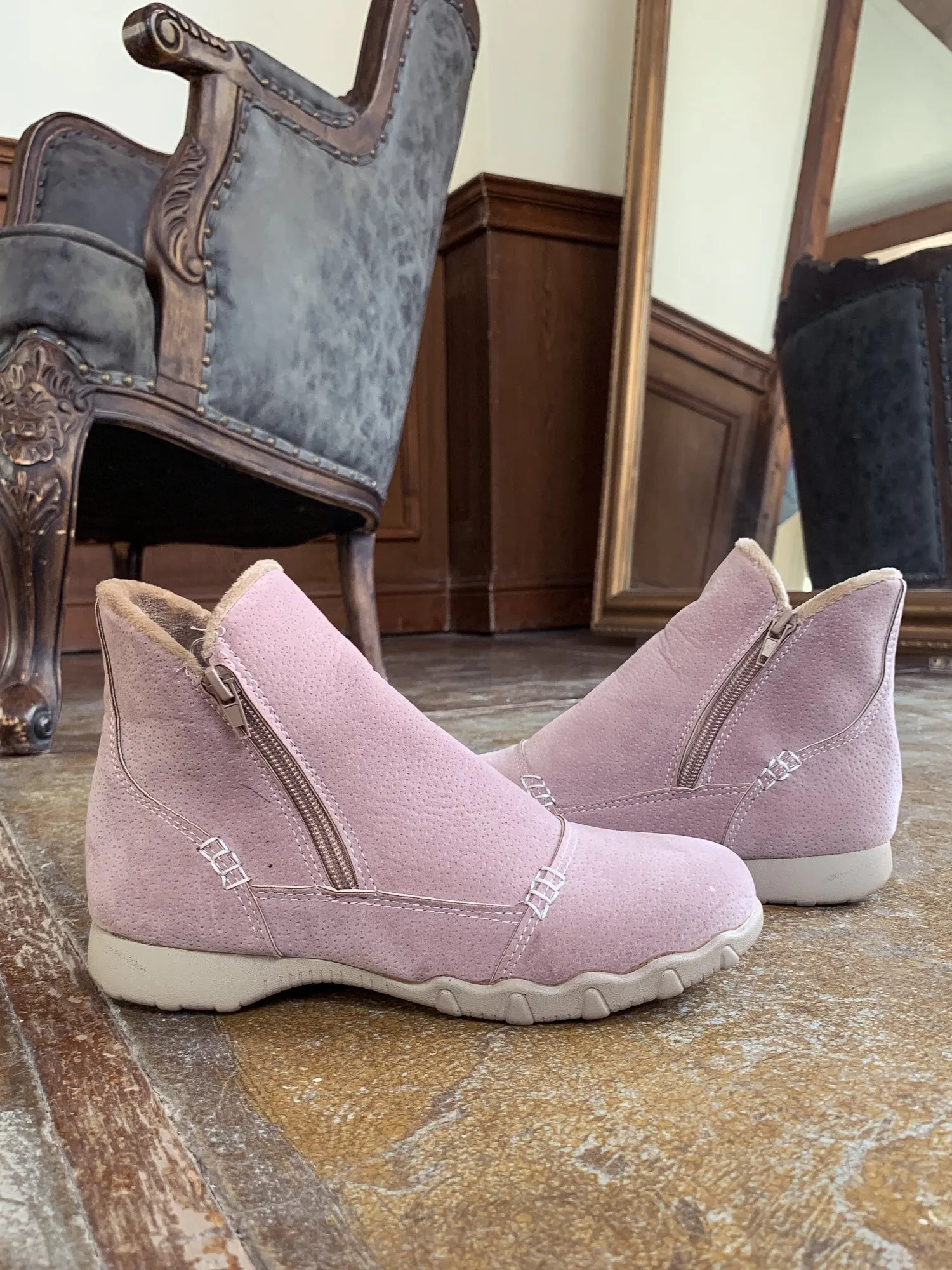 Baby Pink Plush-Lined Low Ankle Boot