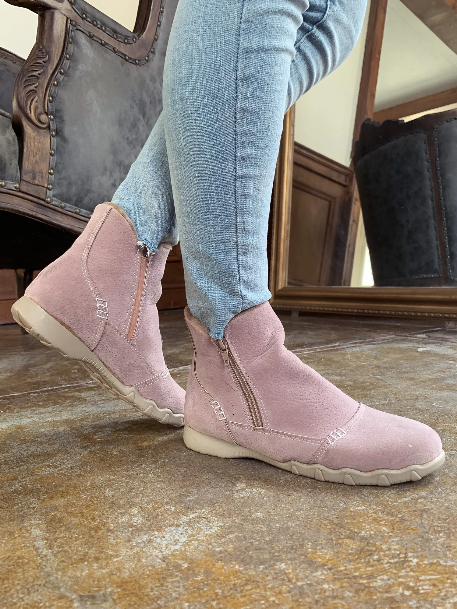 Baby Pink Plush-Lined Low Ankle Boot