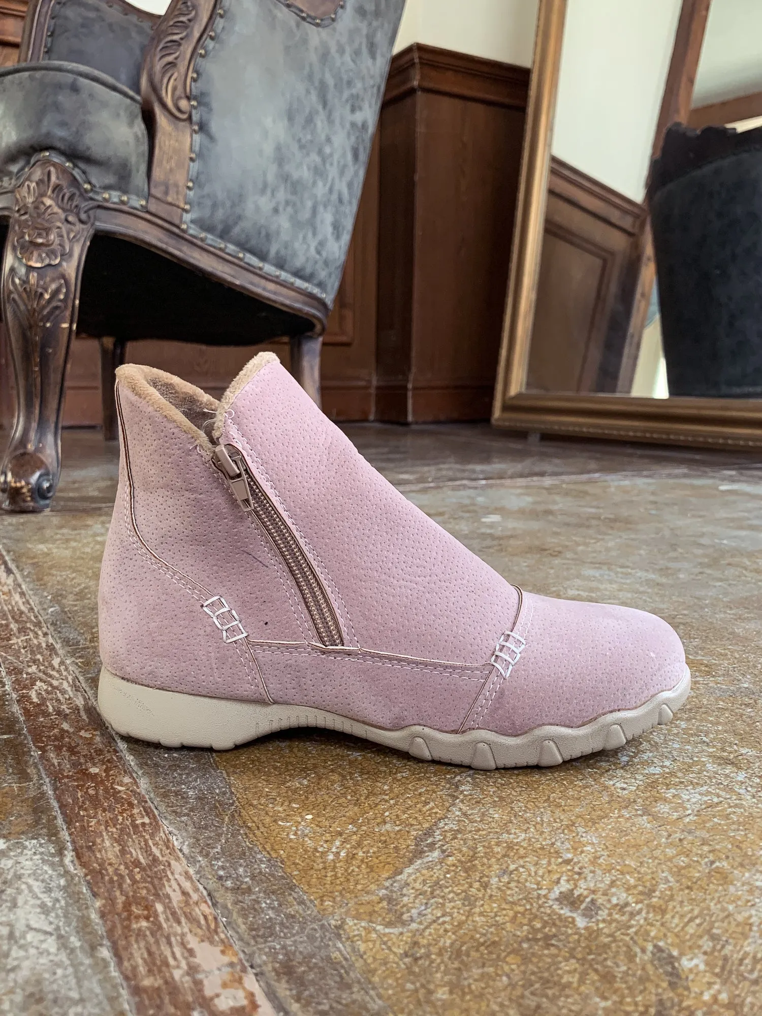 Baby Pink Plush-Lined Low Ankle Boot