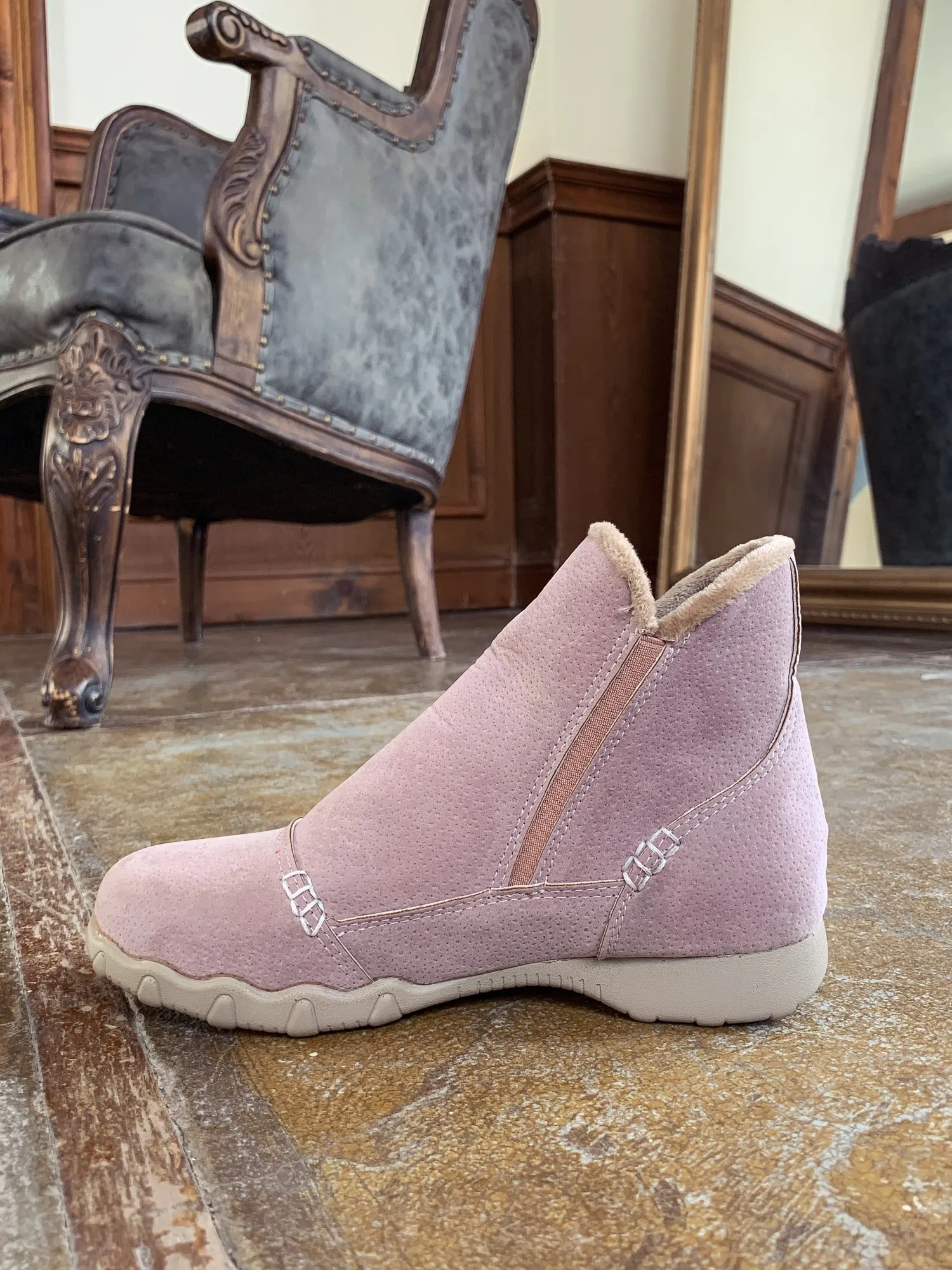 Baby Pink Plush-Lined Low Ankle Boot