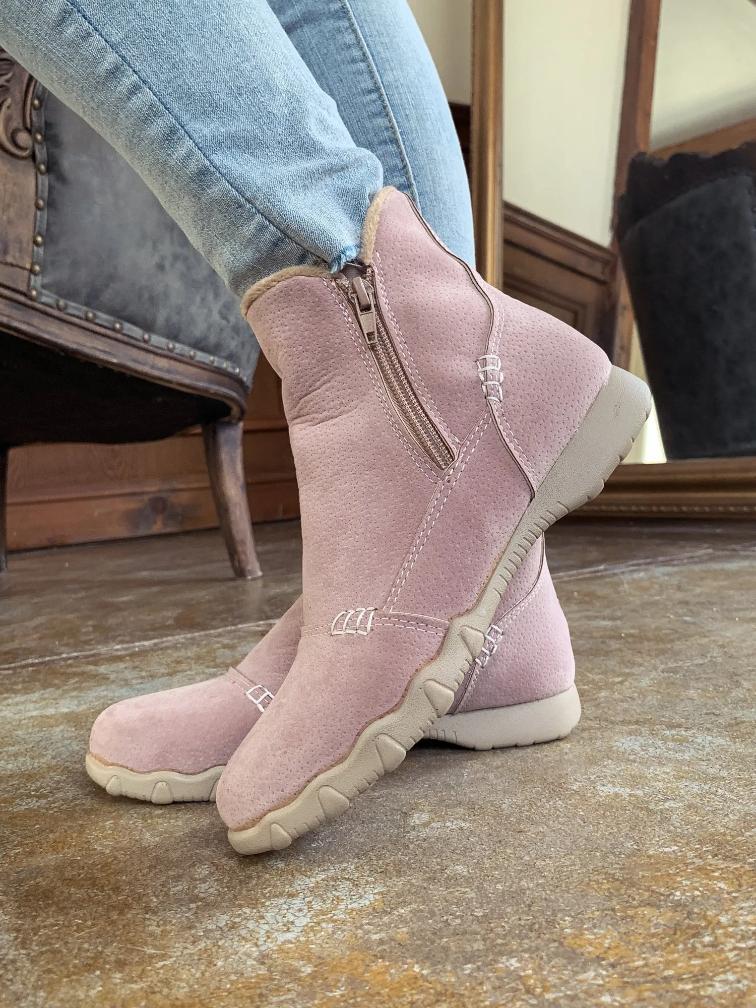 Baby Pink Plush-Lined Low Ankle Boot