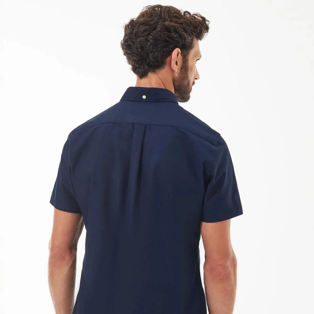 Barbour Oxford Tailored Short-sleeved Shirt In Classic Navy