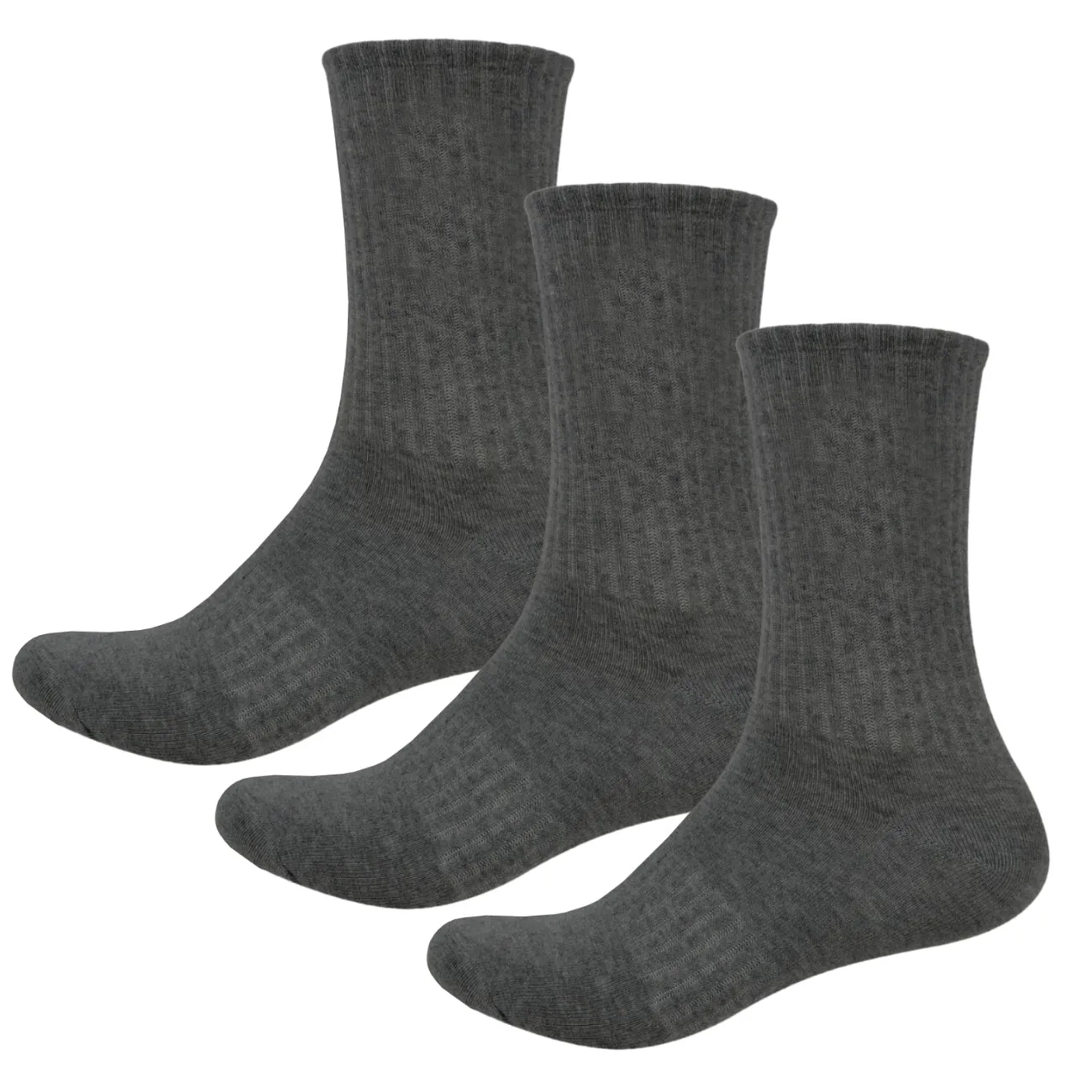 Basic Plain High Cut Crew Length Cotton Socks w/ Ribbed Leg and Foot Arch Support
