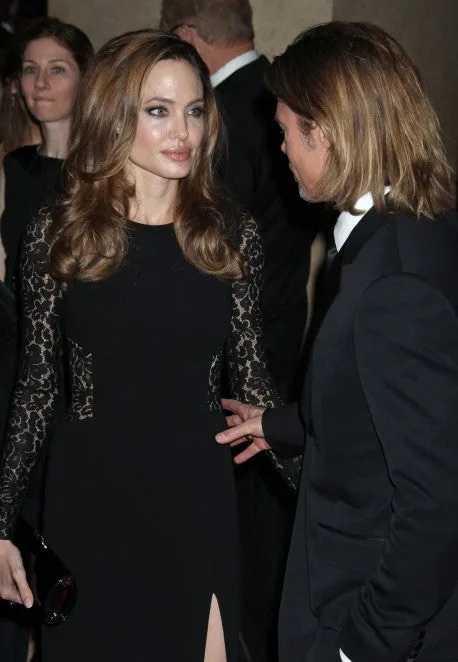Black Angelina Jolie Lace Prom Long Sleeves Dress Prom Celebrity Evening Red Carpet Dress Producers Guild Awards