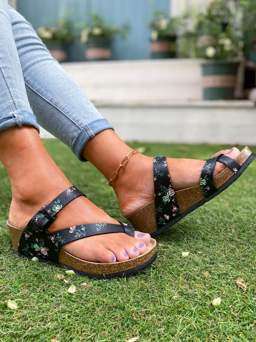 Black Rose Comfort Bed Wedge Sandals  - Maibulun