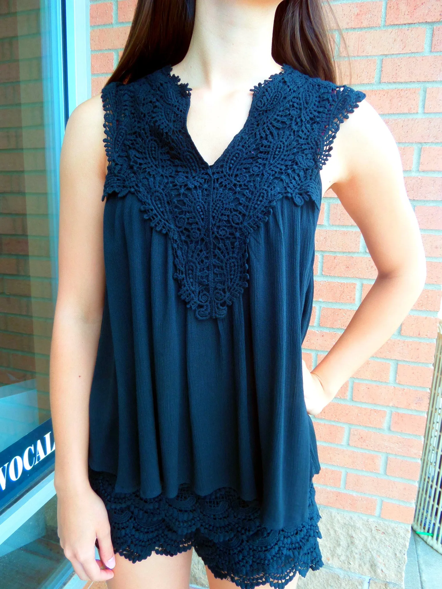 Blu Pepper | Crochet Lace Top Black