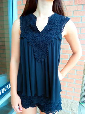 Blu Pepper | Crochet Lace Top Black