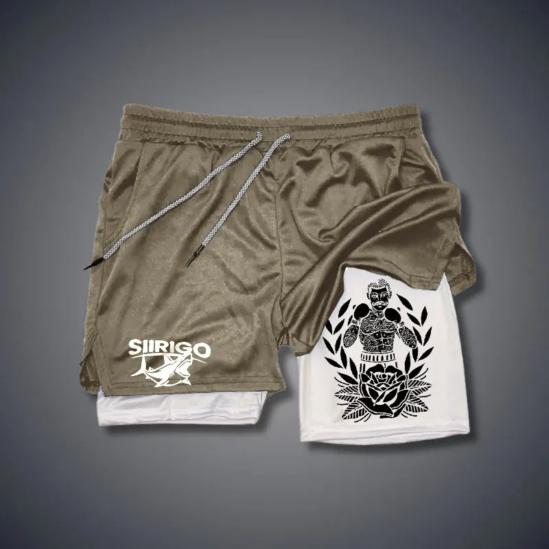 Boxing Beard Male Floral 2 In 1 GYM PERFORMANCE SHORTS
