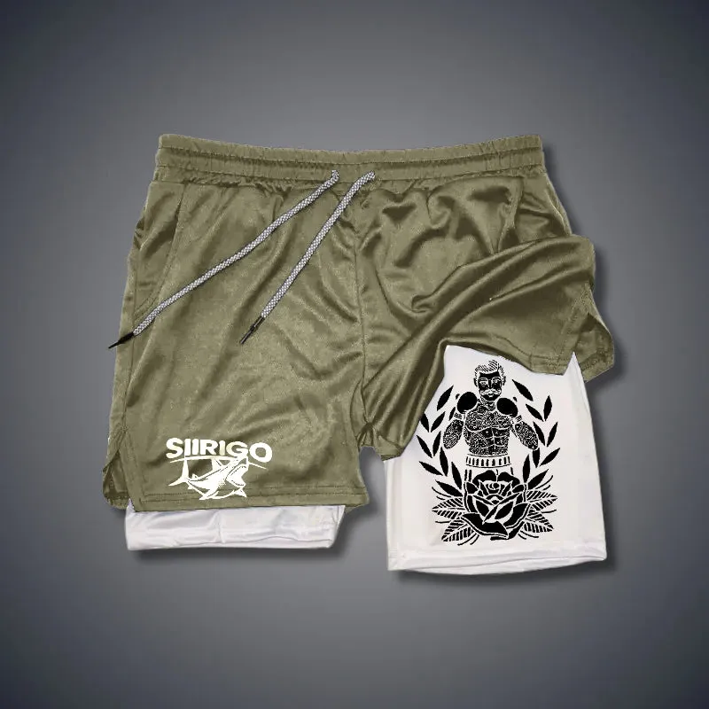 Boxing Beard Male Floral 2 In 1 GYM PERFORMANCE SHORTS