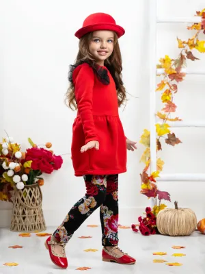 Burgundy Tulle Shoulder Long Sleeved Tunic by Kids Couture
