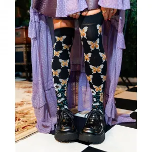 Butterfly Craze Knee High Sock - Black - One Size
