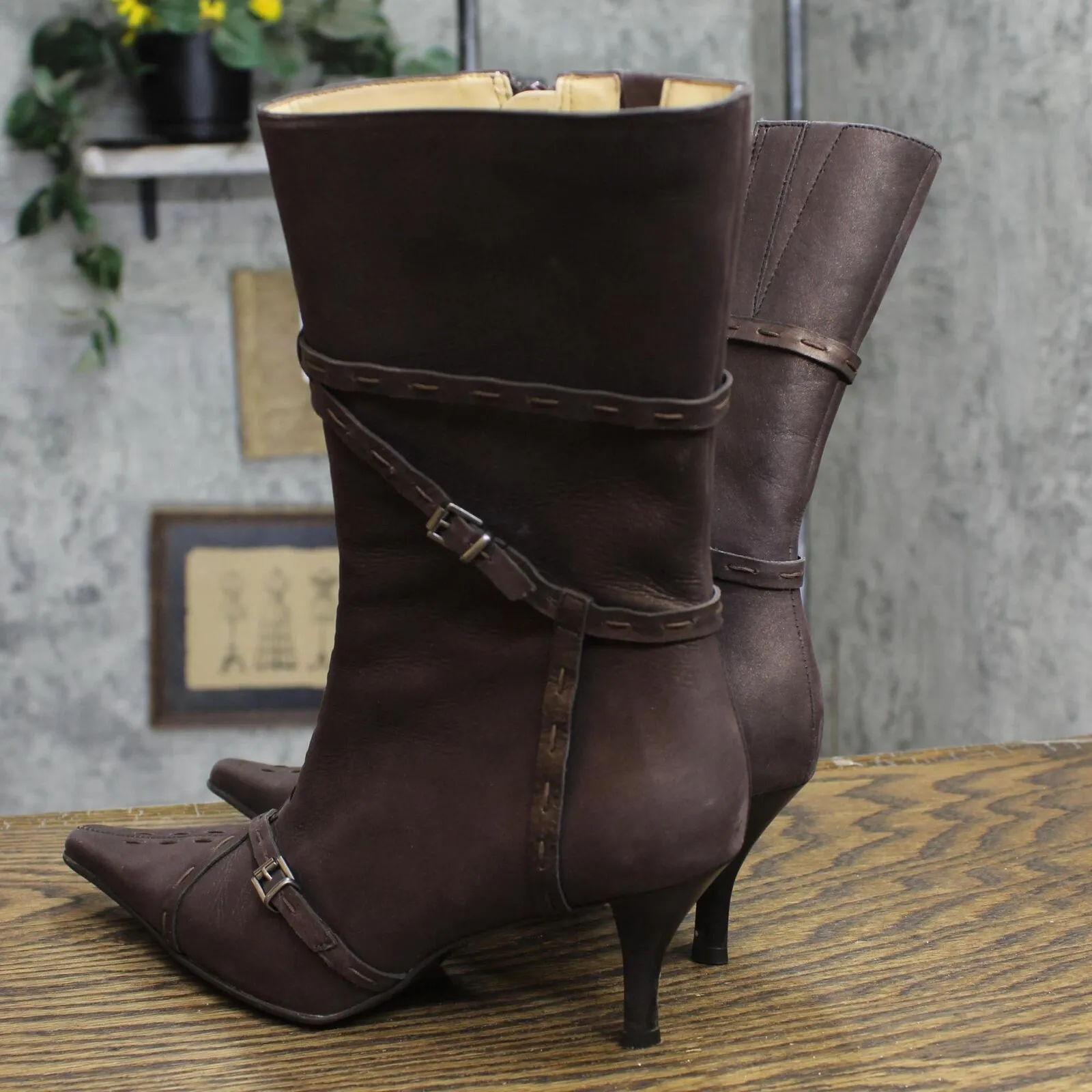 Carlos by Carlos Santana Vintage Stiletto Heel Trail Bronze Boots Brown 6M