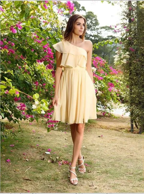 Chiffon One Shoulder Bridesmaid Dresses,Sleeveless Short Bridesmaid Dresses