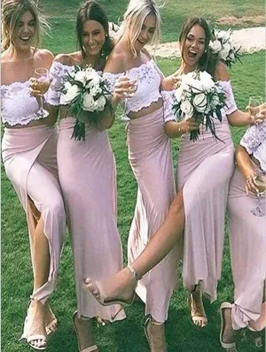 Chiffon Princess Lace Scoop Bridesmaid Dresses Floor Length
