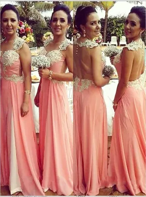 Chiffon Straps Sleeveless Applique Bridesmaid Dresses Floor Length