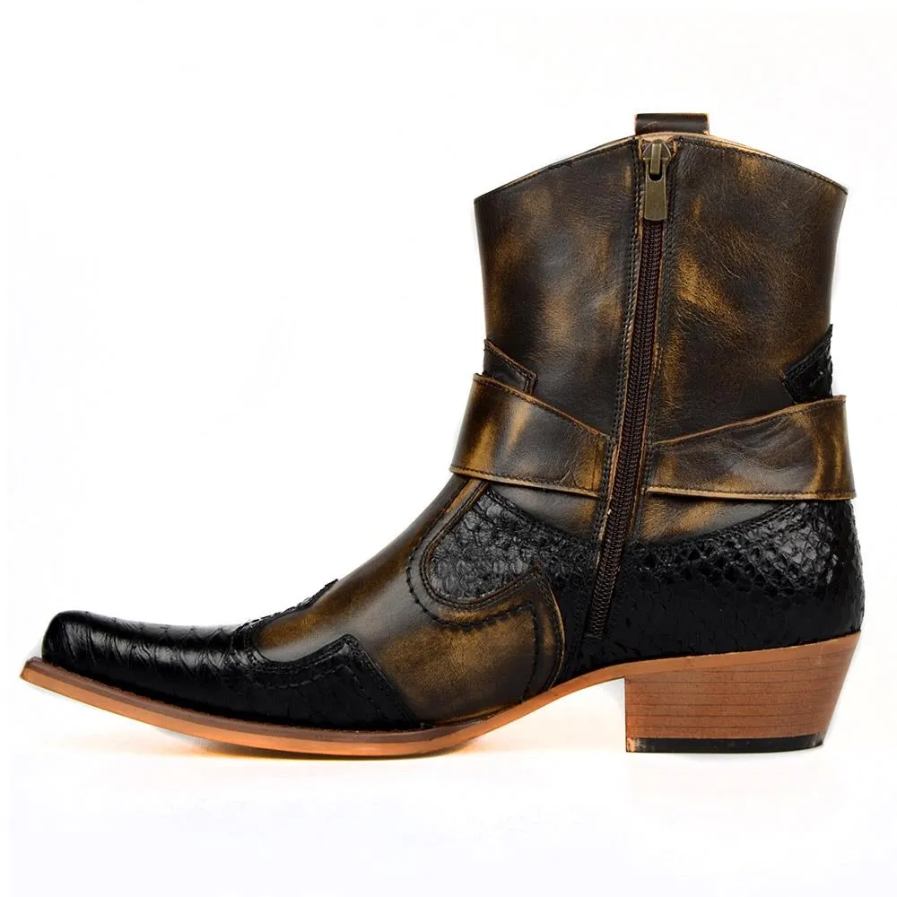 Cowboy Ankle Boots For Men Black Snake Printed