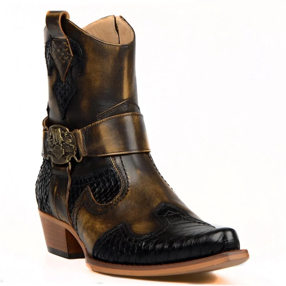 Cowboy Ankle Boots For Men Black Snake Printed