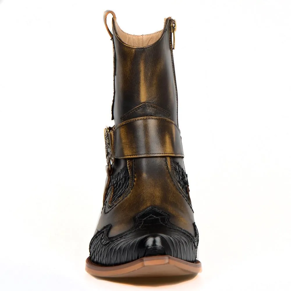 Cowboy Ankle Boots For Men Black Snake Printed